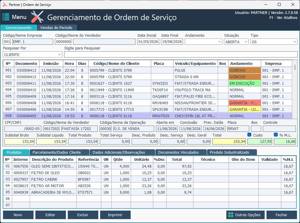 Partner ERP — Ordem de Serviço: Inicial
